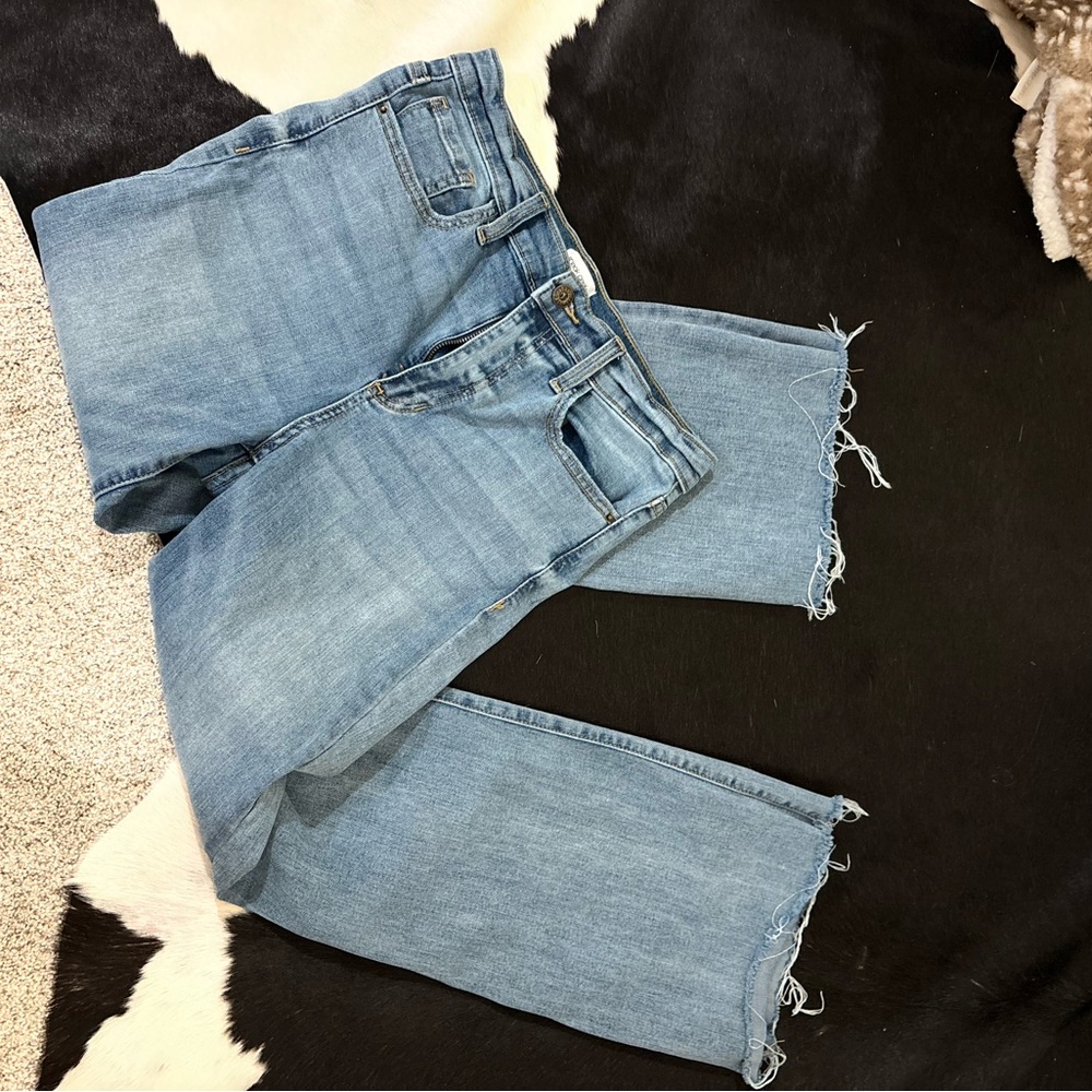 Sneak Peek Blue Flare & Wide Leg Jeans with Frayed Hem